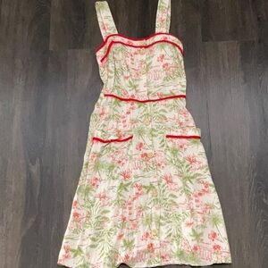 Floral Print Sleeveless Dress with Red Accents